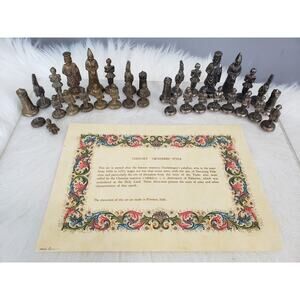 CHARLEMAGNE CRUSADES Chess Pieces Set Nickel & Bronze Firenze Italy vintage rare